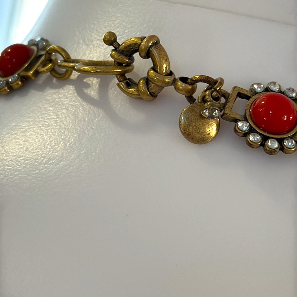 J Crew Crystal Orange Bubble Stone Burst Statement Necklace Antique Gold 18” - Picture 2 of 9